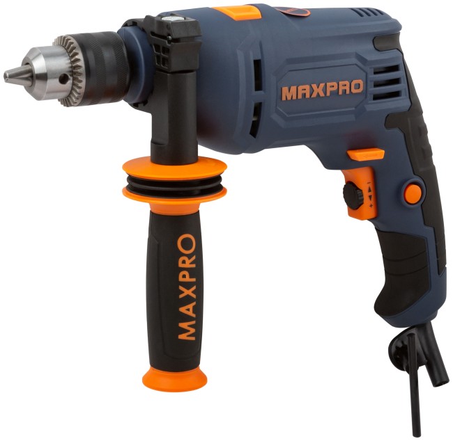 MAX-PRO Дрель ударная 600 Вт; 0-44800 уд/мин, 0-2800об/мин; ключевой патрон 1,5-13мм; 1,6 кг; антивибрационная ручка; резиновые вставки; кор.