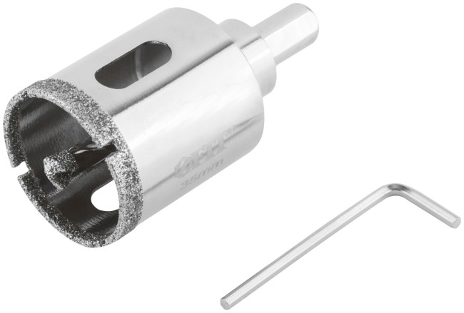 Коронка кольцевая по керамограниту, камню и кафелю алмазная с центровочным сверлом 35х70 мм