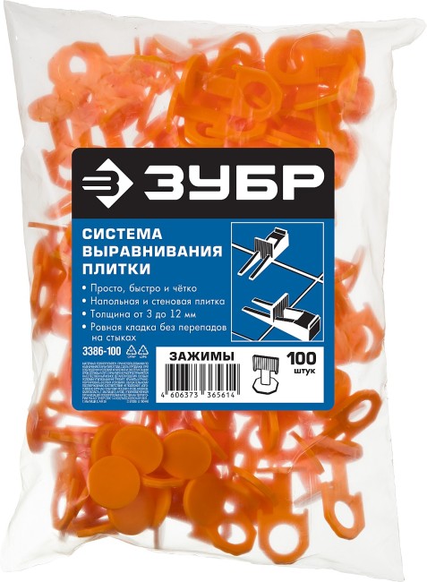 ЗУБР СВП, 100 шт зажим, система выравнивания плитки (3386-100) ЗУБР СВП, 100 шт зажим, система выравнивания плитки (3386-100)