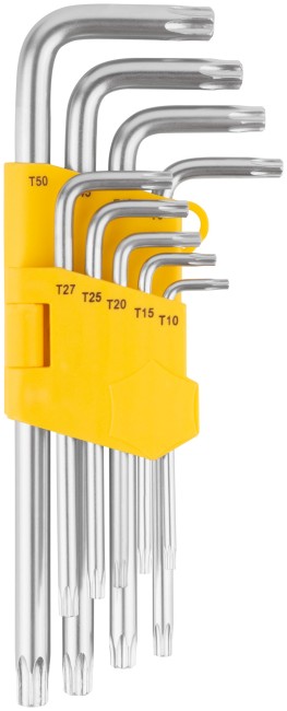 Ключи "Звездочки" 9 шт. 40Cr, Т10-Т50, длинные, в пластиковом держателе