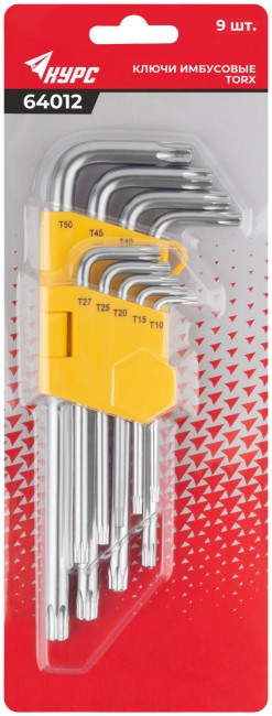 Ключи "Звездочки" 9 шт. 40Cr, Т10-Т50, длинные, в пластиковом держателе