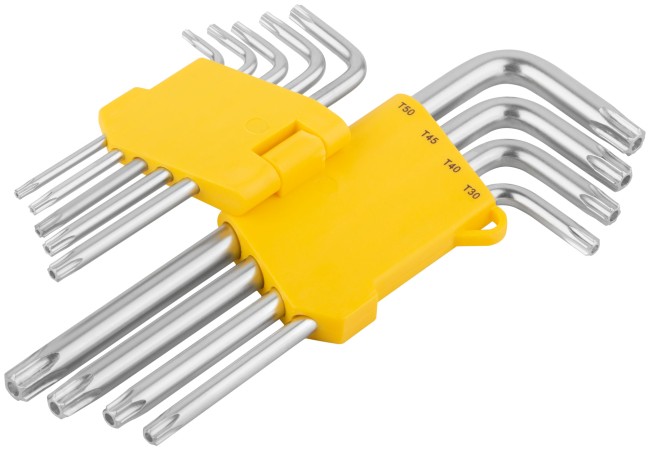 Ключи "Звездочки" 9 шт. 40Cr, Т10-Т50, длинные, в пластиковом держателе