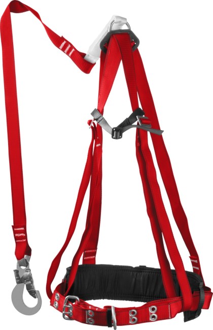 ЗУБР УРАЛ, 3 точки крепления, ленточный строп с амортизатором, лямочный пояс с наплечными и набедренными лямками (11583)