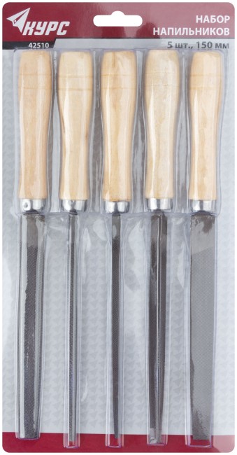 Напильники, набор 5 шт., деревянная ручка 150 мм