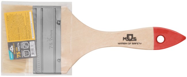 Кисть флейцевая, натур. cветлая щетина, деревянная ручка  3" (75 мм)