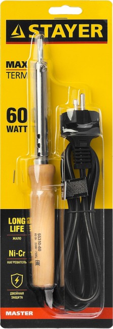 STAYER MAXTerm, 60 Вт, клин, электропаяльник с деревянной рукояткой (55310-60) STAYER MAXTerm, 60 Вт, клин, электропаяльник с деревянной рукояткой (55310-60)
