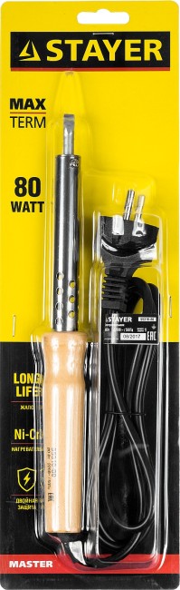 STAYER MAXTerm, 80 Вт, клин, электропаяльник с деревянной рукояткой (55310-80) STAYER MAXTerm, 80 Вт, клин, электропаяльник с деревянной рукояткой (55310-80)