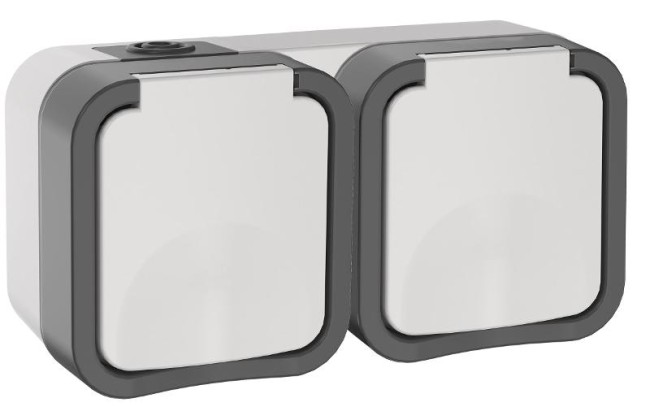 TORS Розетка 2-ая с з/к кр. гориз. 16А IP55 TS222 белый | TS-R26-16-55-G-K41 | IEK