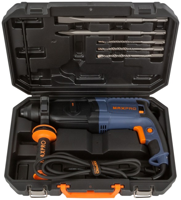 MAX-PRO Перфоратор монтажный 800 Вт; 0-1200об/мин; 2,8Дж; 3 режима; Д/Б/М-30/26/13; 3,2кг; SDS-PLUS; антивибрационная ручка; резиновые вставки; резино MAX-PRO Перфоратор монтажный 800 Вт; 0-1200об/мин; 2,8Дж; 3 режима; Д/Б/М-30/26/13; 3,2кг; SDS-PLUS; антивибрационная ручка; резиновые вставки; резино