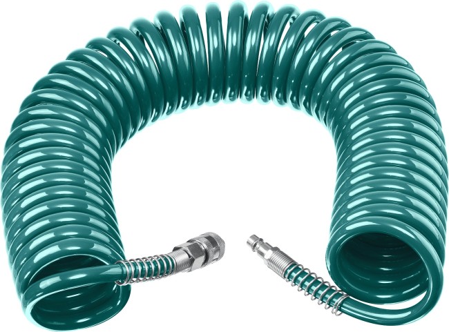 KRAFTOOL 15 м, 8 х 12 мм, 15 бар, воздушный спиральный шланг с фитингами рапид (06590-15)