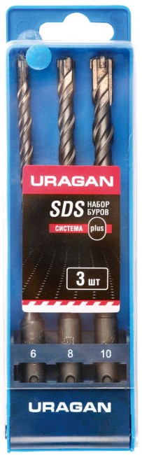 URAGAN 3 шт: 5 х 160, 6 х 160, 8 х 160 мм, набор SDS-plus буров (901-25554-H3) URAGAN 3 шт: 5 х 160, 6 х 160, 8 х 160 мм, набор SDS-plus буров (901-25554-H3)