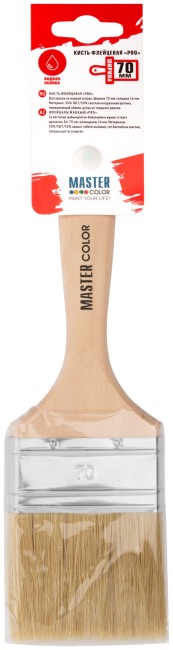 Кисть флейцевая, ширина 70 мм,  толщина 16 мм, 50% ПБT/50% свет. натур. щетина, нержавеющий обжим.