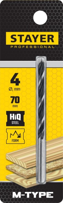 STAYER M-type, 4.0 x 70/40 мм, М-образная заточка, спиральное сверло по дереву (2942-070-04)
