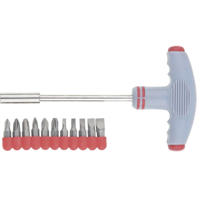 Отвертка с Т-образной эргономичной ручкой и набором бит, 11 шт, CrV Matrix Отвертка с Т-образной эргономичной ручкой и набором бит, 11 шт, CrV Matrix