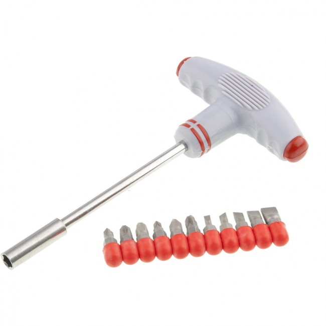 Отвертка с Т-образной эргономичной ручкой и набором бит, 11 шт, CrV Matrix Отвертка с Т-образной эргономичной ручкой и набором бит, 11 шт, CrV Matrix