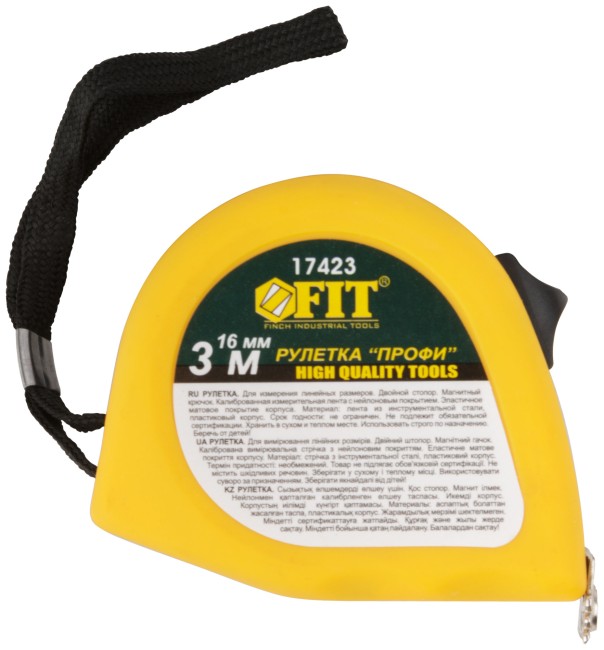 Рулетка Профи, калибр.лента, нейлон.покр., магн.крючок, эласт.корпус черн-желт., двойн.стопор 3 м х 16 мм