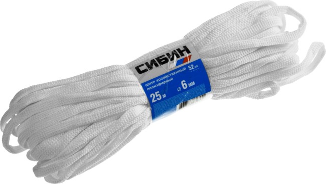 СИБИН 6 мм, 25 м, хозяйственный, полиэфирный шнур (50266) СИБИН 6 мм, 25 м, хозяйственный, полиэфирный шнур (50266)