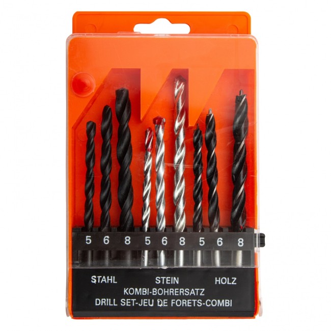 Набор сверл по бетону 5-6-8 мм, металлу 5-6-8 мм, дереву 5-6-8 мм, 9 шт, цилиндрический хвостовик Sparta
