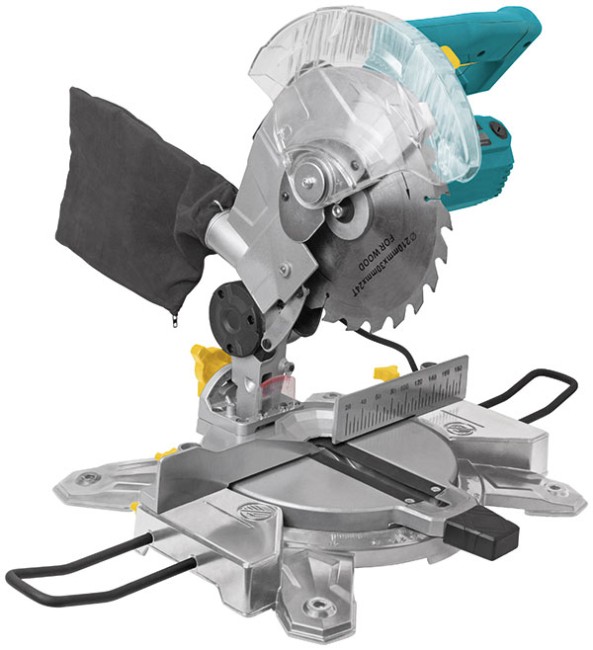 Пила торцовочная 1400 Вт; 4500 об/мин; 210/30 мм; 6,5 кг; рез. накл.; б/с щеток; блок шпинд.; коробка