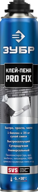 ЗУБР PRO FIX, 750 мл, пистолетный, универсальный клей-пена, Профессионал (41150) ЗУБР PRO FIX, 750 мл, пистолетный, универсальный клей-пена, Профессионал (41150)