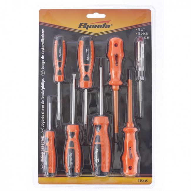 Набор отверток, PH, SL-5 шт, диэлектрические 2 шт, пробник на 220 В-1 шт, 8 шт Sparta