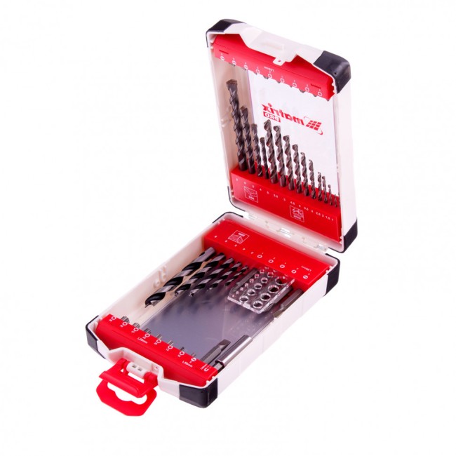 Набор сверл комбинированный, сверла по металлу 1-6 мм, бетону 4-8 мм, дереву 3-8 мм, биты 22 шт, адаптер, 44 предмета, Pro Matrix Набор сверл комбинированный, сверла по металлу 1-6 мм, бетону 4-8 мм, дереву 3-8 мм, биты 22 шт, адаптер, 44 предмета, Pro Matrix