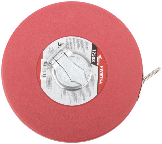 Рулетка, фибергласовая лента, красный пластиковый корпус 30 м