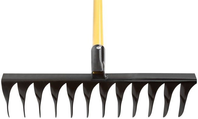 Грабли, витой зуб, 12 зубьев,  с желтым метализированным черенком