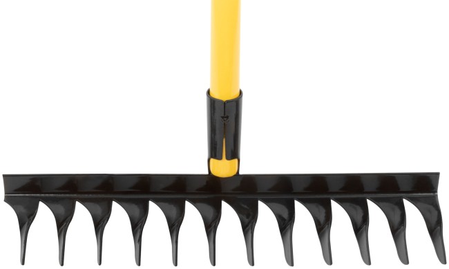 Грабли, витой зуб, 12 зубьев,  с желтым метализированным черенком