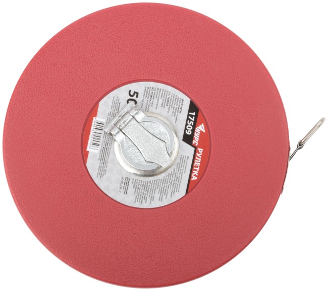 Рулетка, фибергласовая лента, красный пластиковый корпус 50 м