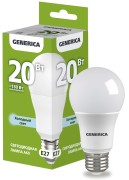 Лампа светодиодная A60 груша 20Вт 230В 6500К E27 | LL-A60-20-230-65-E27-G | GENERICA Лампа светодиодная A60 груша 20Вт 230В 6500К E27 | LL-A60-20-230-65-E27-G | GENERICA
