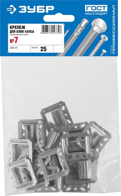 ЗУБР Кляймер-У, 7 мм, цинк, 25 шт, усиленный крепеж для блок-хауса (3085-07)