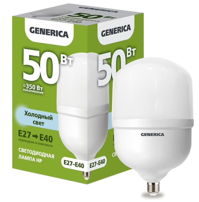 Лампа светодиодная HP 50Вт 230В 6500К E27-E40  | LL-HP-50-230-65-E27-E40-G | GENERICA