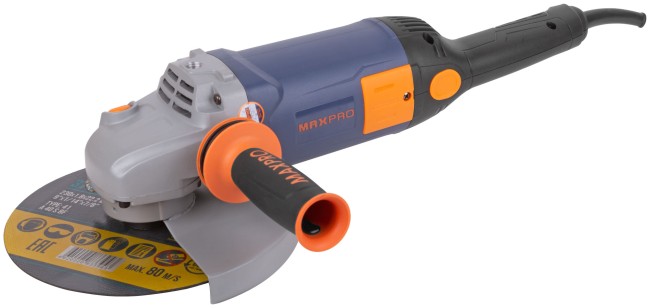 MAX-PRO Шлифмашина угловая 2400 Вт; 6000об/мин; быстрозажимной кожух 230мм; антивибрационная ручка; дополнительные щетки; плавный пуск; поворотная рук