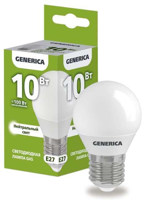 Лампа светодиодная G45 шар 10Вт 230В 4000К E27  | LL-G45-10-230-40-E27-G | GENERICA