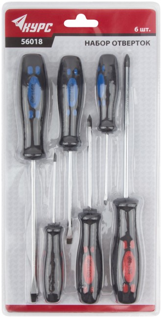 Отвертки "Стандарт", CrV сталь, магнитный наконечник, прорезиненные ручки, блистер, набор 6 шт. Отвертки "Стандарт", CrV сталь, магнитный наконечник, прорезиненные ручки, блистер, набор 6 шт.