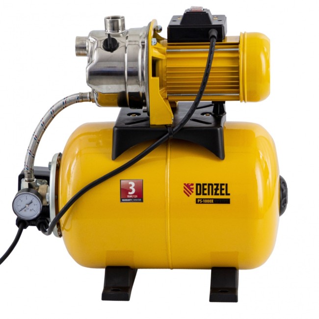 Насосная станция PS1000Х, 1000 Вт, 3500 л/ч, ресивер 24 л, подъем 44 м, нержавейка Denzel Насосная станция PS1000Х, 1000 Вт, 3500 л/ч, ресивер 24 л, подъем 44 м, нержавейка Denzel