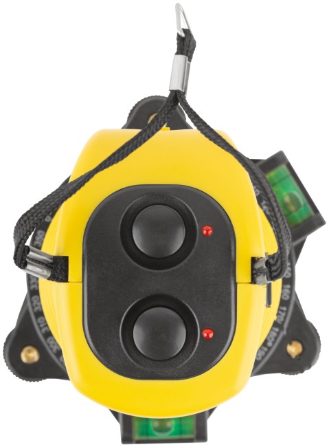 Уровень лазерный самоуспокаивающийся, красные лучи, крест, диапазон 10 м, тренога, очки, пластиковый кейс