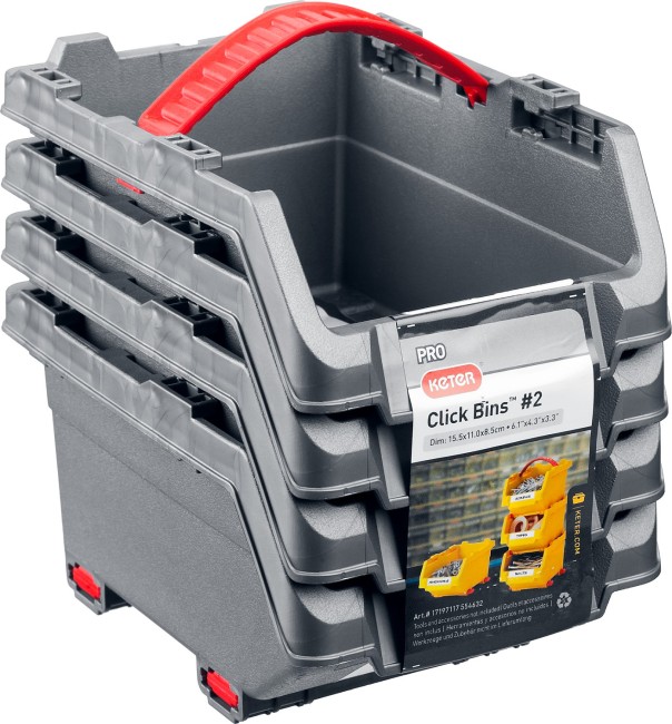 KETER CLICK BIN, 4 шт, 0.45 л, 155 х 110 х 85 мм, набор лотков для хранения (38065-K4)