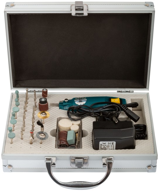 Гравировальная машина мини 12 Вт; 12000 об/мин; 3,2 мм; адаптер; набор насадок; алюмин. кейс