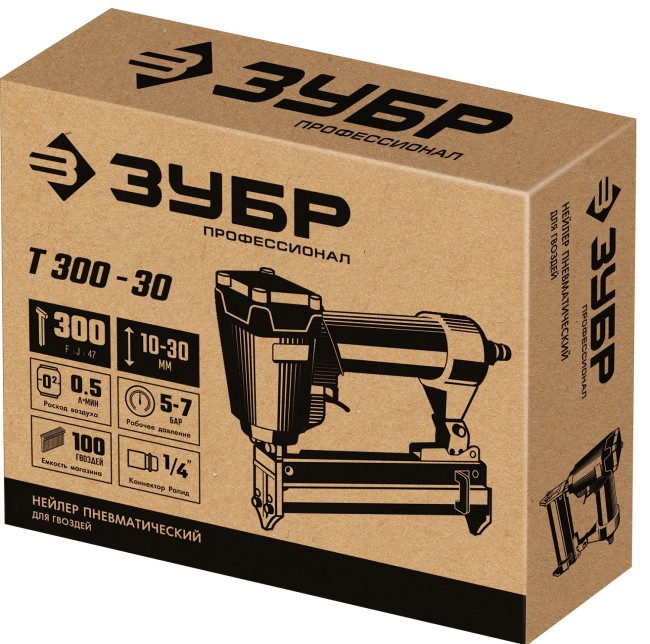 ЗУБР Т300-30 пневматический нейлер для гвоздей 18Ga, тип 300 (10-30 мм), Профессионал (31932)
