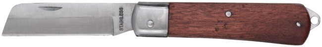 Нож электрика складной нержавеющий Профи, прямое лезвие 90 мм, деревянная ручка