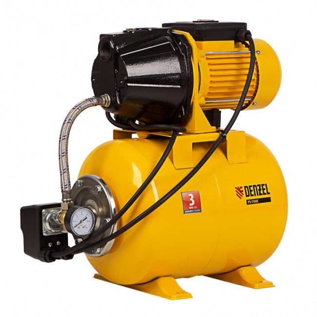 Насосная станция PS1100С, 1100 Вт, 4500 л/ч, ресивер 24 л, подъем 46 м, чугун Denzel Насосная станция PS1100С, 1100 Вт, 4500 л/ч, ресивер 24 л, подъем 46 м, чугун Denzel