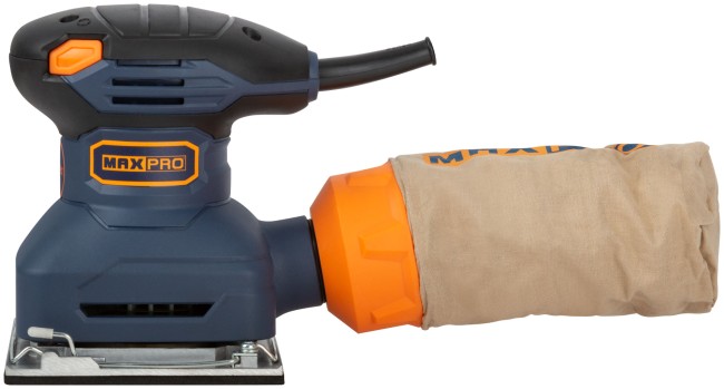 MAX-PRO Шлифмашина вибрационная 230 Вт; 13500об/мин; 115х100мм; алюминиевая подошва; пылезащитный выкл.; зажим; резиновые вставки; 1,2 кг; коробка