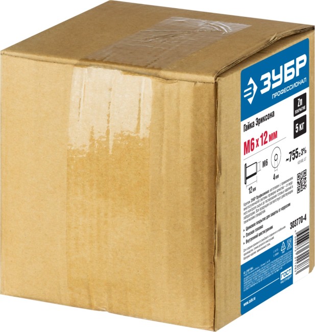 ЗУБР M6 x 12 мм, шест. 4 мм, цинк, 5 кг, гайка Эриксона с плоской головкой, Профессионал (303770-4) ЗУБР M6 x 12 мм, шест. 4 мм, цинк, 5 кг, гайка Эриксона с плоской головкой, Профессионал (303770-4)