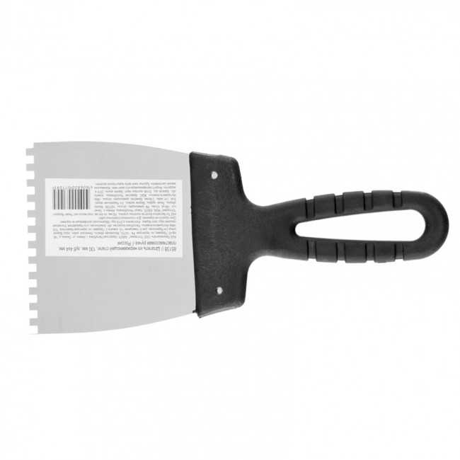 Шпатель из нержавеющей стали, 100 мм, зуб 4 х 4 мм, пластмассовая ручка Sparta Шпатель из нержавеющей стали, 100 мм, зуб 4 х 4 мм, пластмассовая ручка Sparta