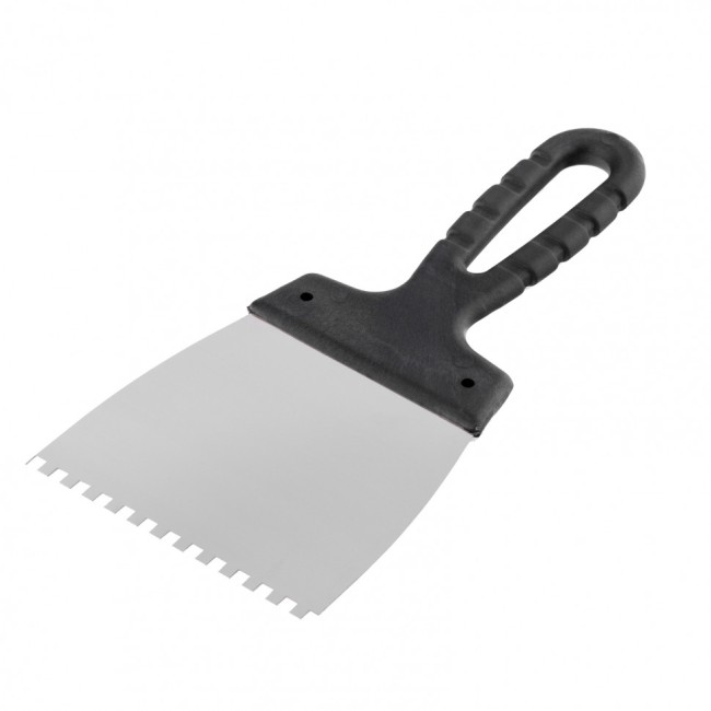 Шпатель из нержавеющей стали, 100 мм, зуб 4 х 4 мм, пластмассовая ручка Sparta Шпатель из нержавеющей стали, 100 мм, зуб 4 х 4 мм, пластмассовая ручка Sparta