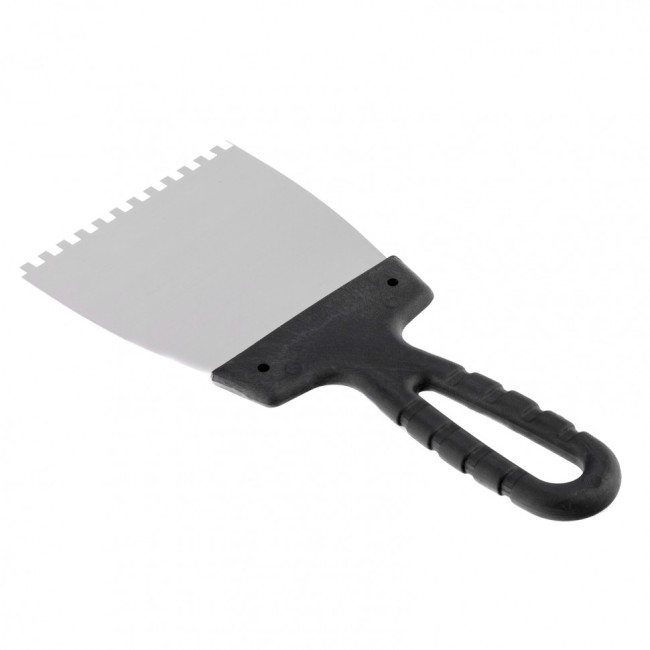 Шпатель из нержавеющей стали, 100 мм, зуб 4 х 4 мм, пластмассовая ручка Sparta Шпатель из нержавеющей стали, 100 мм, зуб 4 х 4 мм, пластмассовая ручка Sparta