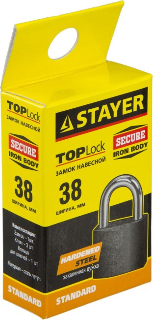 STAYER 38 мм, навесной замок (37160-38) STAYER 38 мм, навесной замок (37160-38)