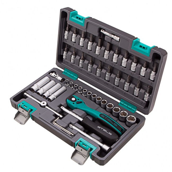 Набор инструментов, 1/4", Cr-V, S2, усиленный кейс, 47 предметов Stels Набор инструментов, 1/4", Cr-V, S2, усиленный кейс, 47 предметов Stels